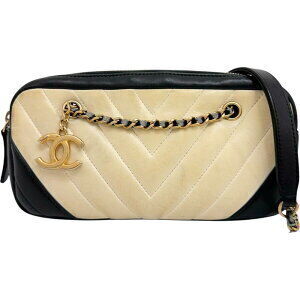 CHANEL V Stitch Chain Shoulder Bag circa Leather White Black